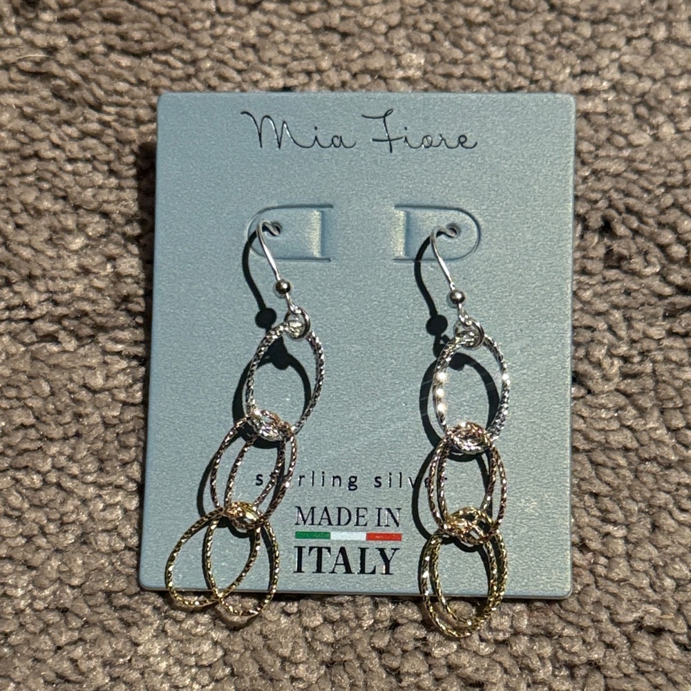 Mia Fiore Sterling Silver Two Tone Linked Oval Dangle Earrings Made in Italy